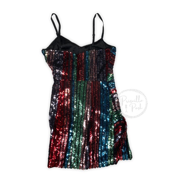 NWT Parker Black Rainbow Sequin Mini Wrap Dress - Picture 7 of 15